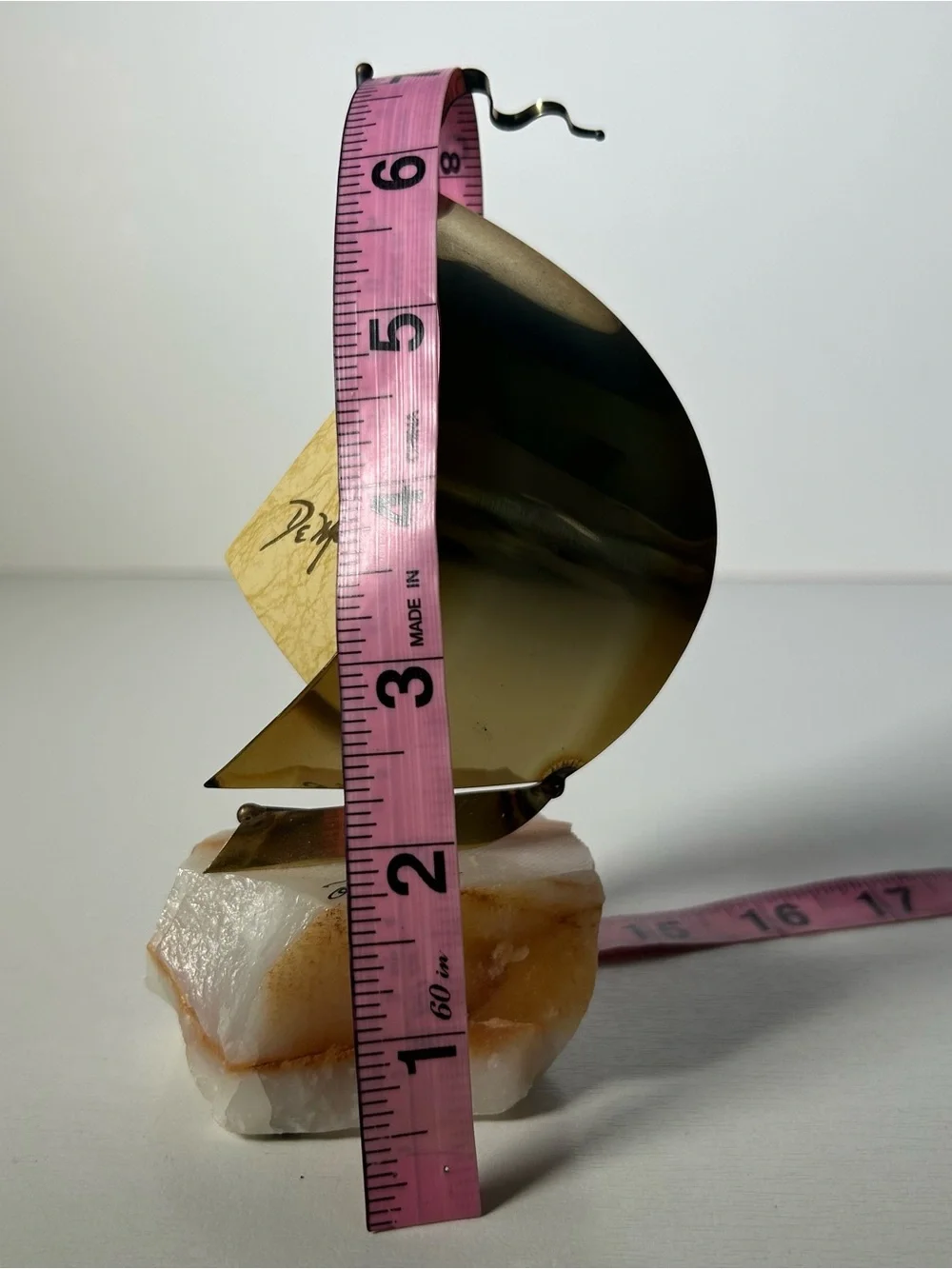 VTG John DeMott Signed Mid Century Brass Sailboat Sculpture Onyx Base 7” W/Tag
